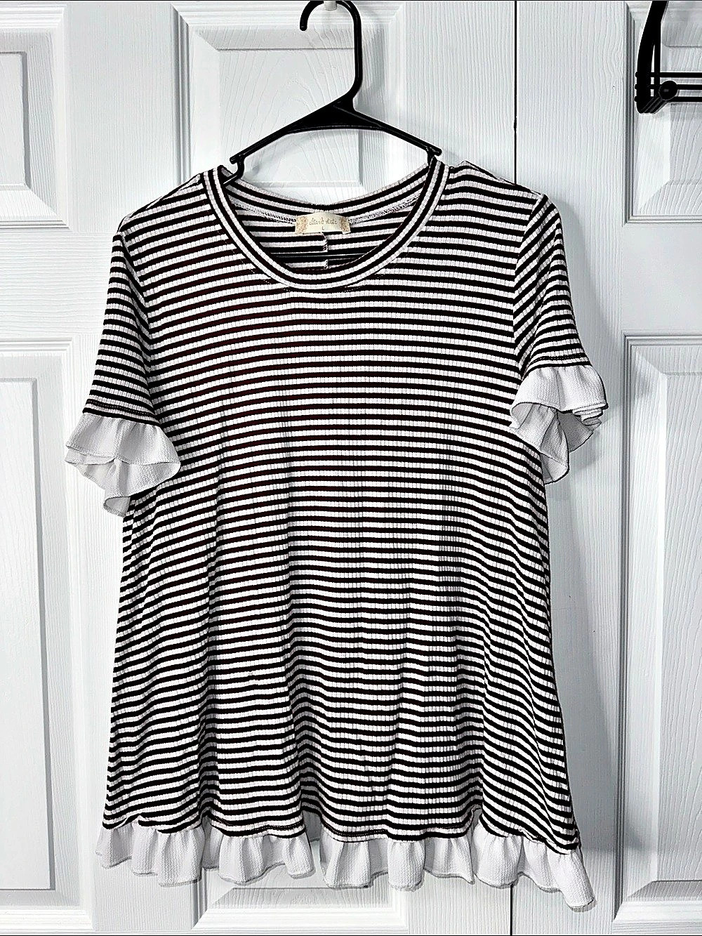 Alter’d State Striped Ruffle Top in Brown & White Size Large